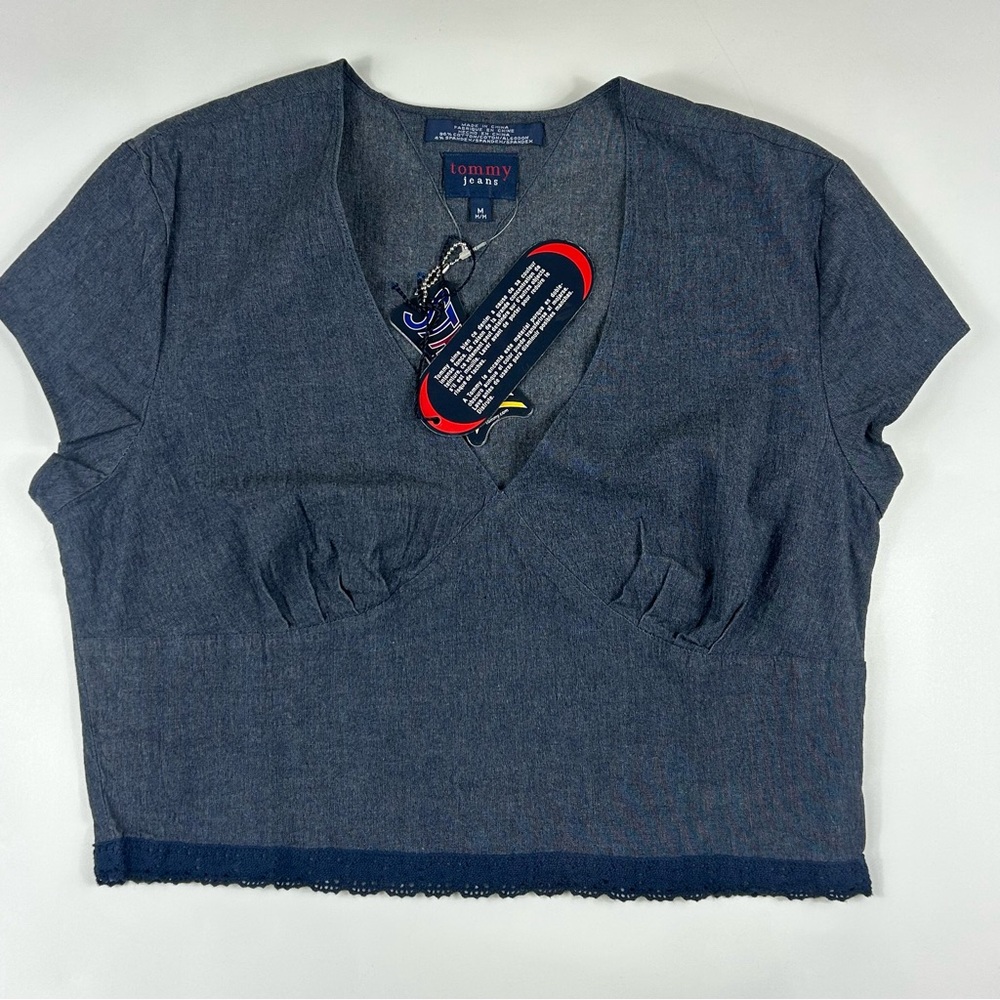 Vintage Y2k Tommy Jeans Womens M Crop Top Lace Stretch Babydoll Twee Coquette